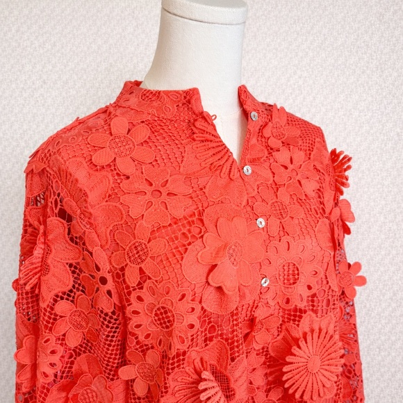 J. Marie Seraphina Coral Lace Dress Floral Appliqué Size M - Picture 4 of 4